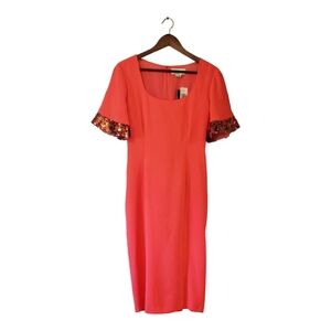 Sachin + Babi Coral Midi Dress with Sequin Sleeve Cuffs